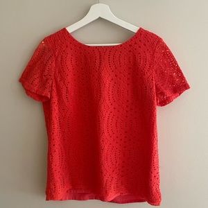J. Crew Factory Women’s Lace Lined Short Sleeve Shirt in Coral